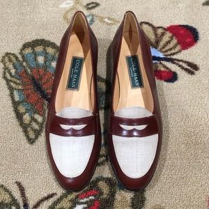 Cole Haan Two tone slip-on loafers in light beige and maroon brown